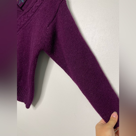 Eddie Bauer VTG Purple Shetland Wool Sweater Women's XS Embroider Shawl collar - Picture 4 of 8